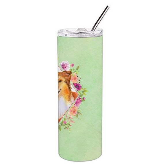 Sheltie Shetland Sheepdog Green Flowers Stainless Steel 20 oz Skinny Tumbler - Picture 4 of 4